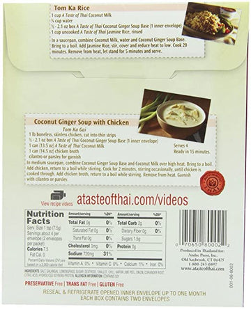 A Taste Of Thai Coconut Ginger Soup Base - 2Oz Pack Of 6 Ready-To-Use Mix | Flavored With Classic Thai Spices | Use As Rub Marinade Or Dip | Non-Gmo | Gluten-Free