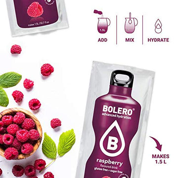 Bolero- Sugar Free Drink Mix Packets Raspberry Fruit Flavors | Powdered Flavored Water Packets | 12 Large Sachet On The Go Packe