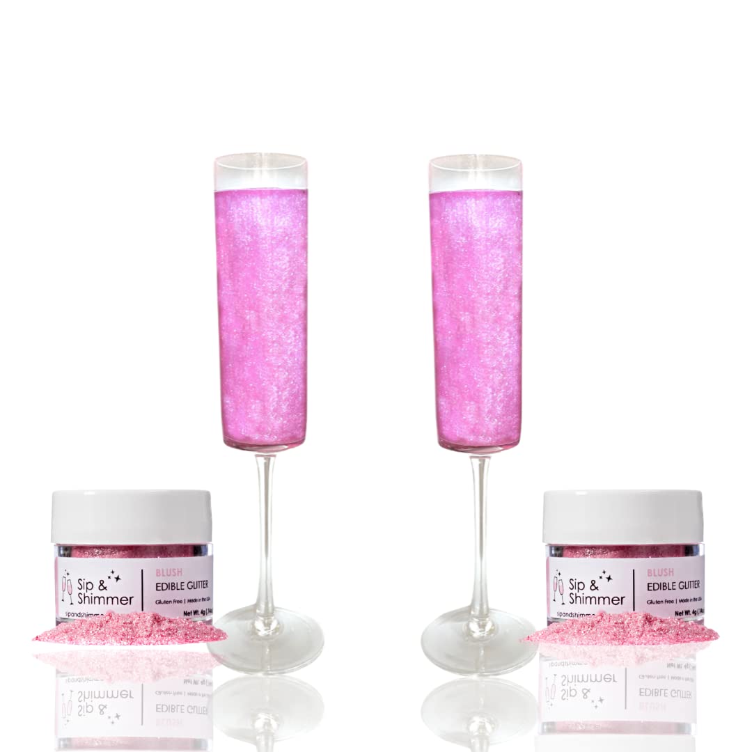 Sip & Shimmer Edible Glitter for Drinks - Food-Grade Cocktail Glitter - Light Pink - 2 Pack - Kosher, Nut-Free, Gluten-Free