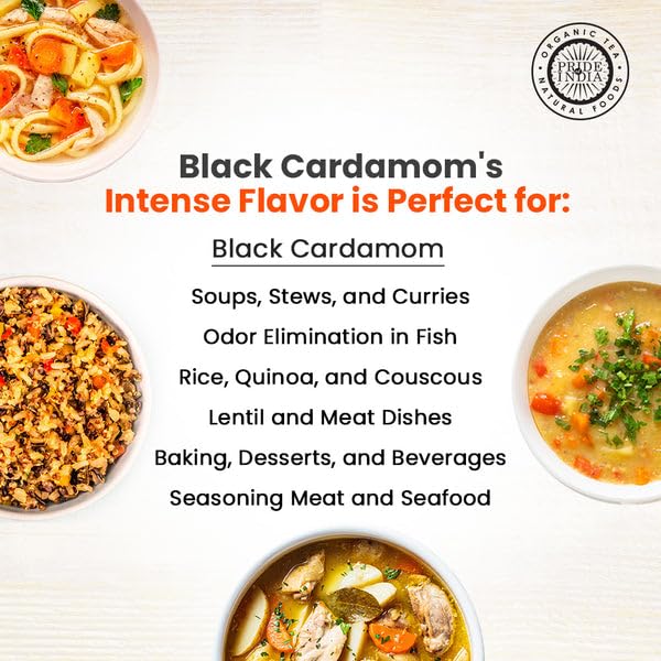 Pride Of India - Pack Of 6 - Black Cardamom Whole 5 Oz (142 Gm) - Cardamom Pods - Firm & Smoky Flavor - Freshly Dried - Ideal Fo