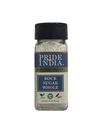 Pride Of India - Natural Crystal Rock Sugar Whole- 3.1 Oz (88 Gm) Dual Sifter Jar, Authentic Indian Sugar Crystals, Used To Swee