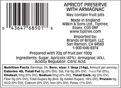 Tiptree Apricot & Armagnac Preserve - 12 Ounce Jars, Pack of 6