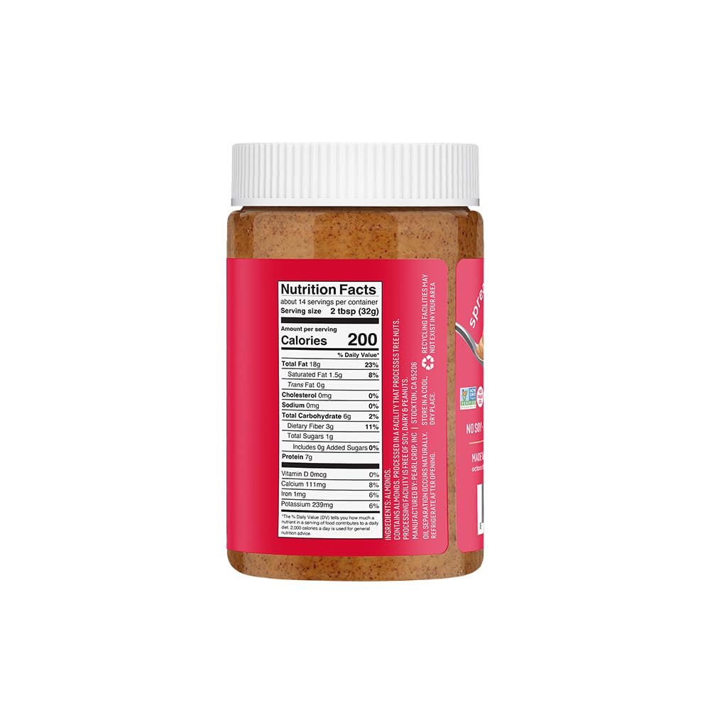 Octonuts Dry Roasted Pure Almond Nut Butter 16oz - Pure Creamy Nut Butter - Gluten Free, Vegan, Kosher, Paleo, Non-GMO Nut Butte