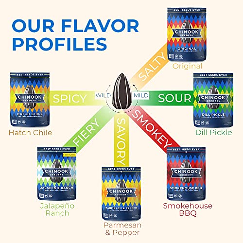 Chinook Seedery Roasted Jumbo Sunflower Seeds - Keto Snacks - Best For Snack Packs - Gluten Free, Non Gmo Snack Food Gifts - 1.5 Ounce (Pack Of 36) - Hatch Chile Flavor