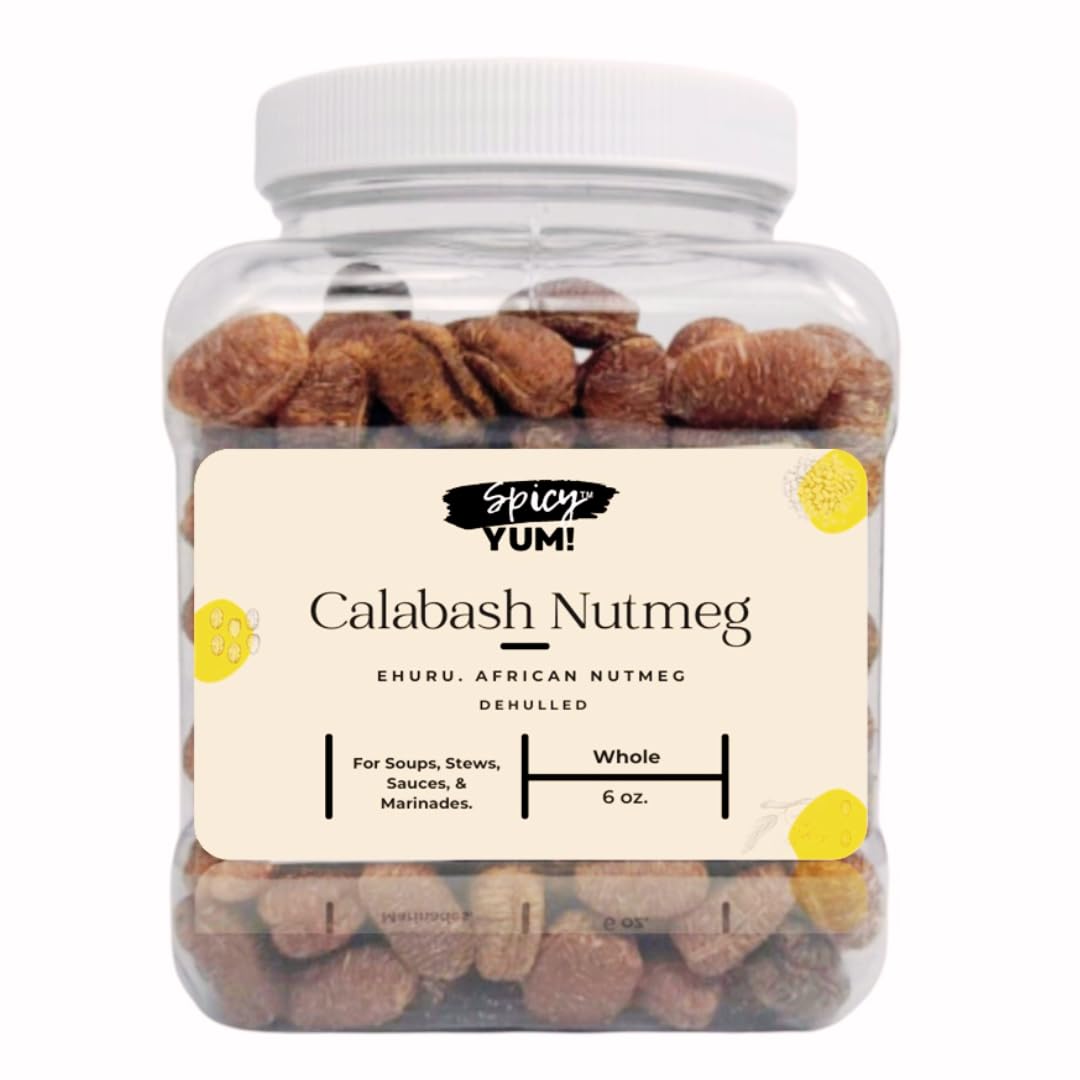 Spicy Yum! African Calabash Nutmeg (Ehuru, Efuru, Awiro) (Whole (Dehulled) - 6 Oz.)