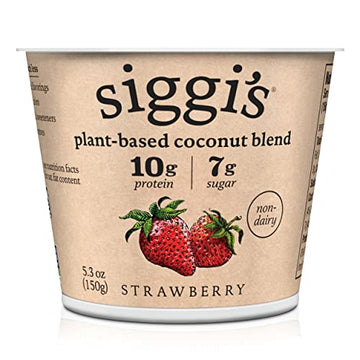 siggis Plant-Based Coconut Blend, Strawberry, 5.3 oz. Cup - Single Serving Dairy Free Snack, More Protein Than Sugar
