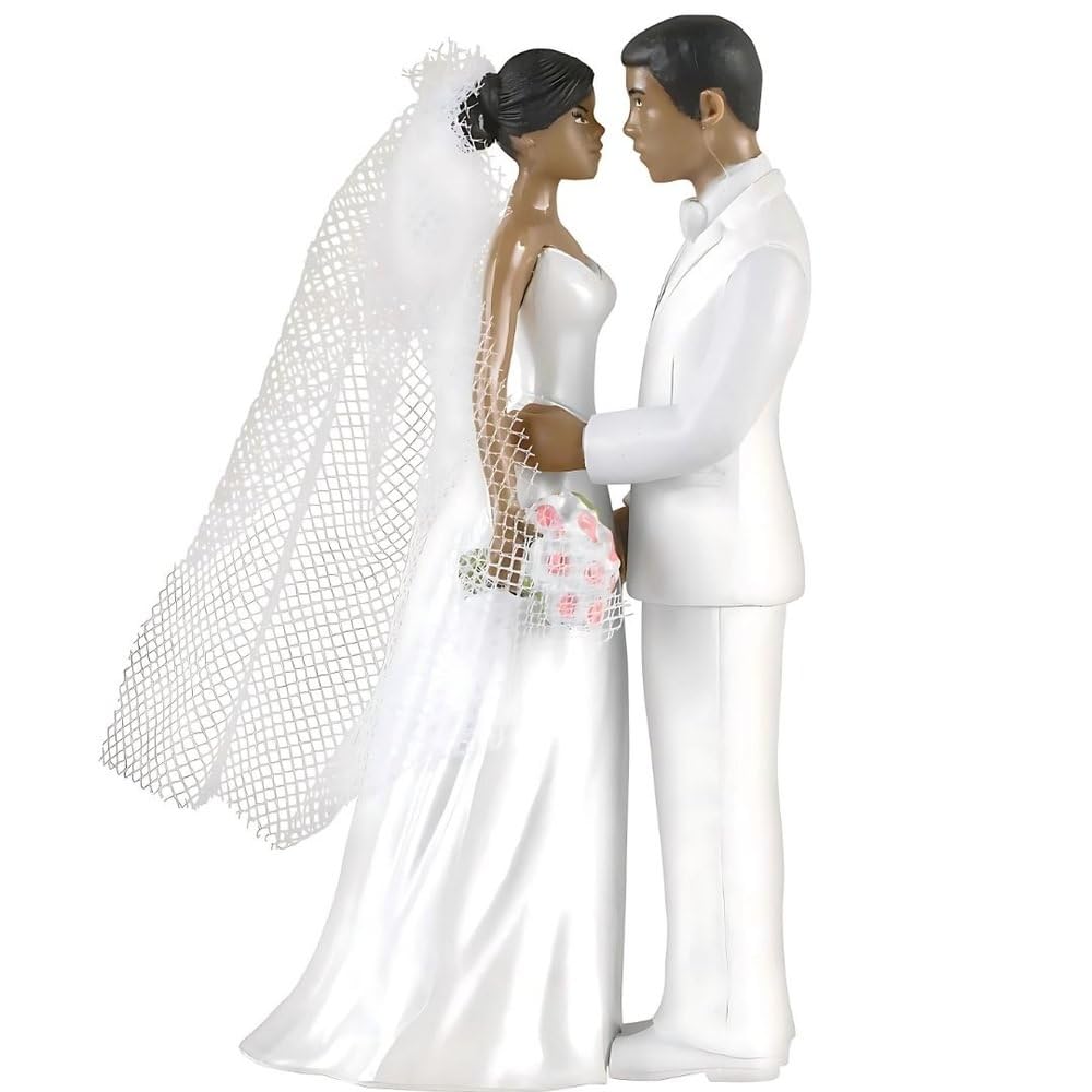 Elegant African American Couple White Plastic Cake Topper - 4.5 (1 Count), Unique & Stylish Centerpiece Decoration - Perfect For Weddings, Engagement & Anniversary Celebrations