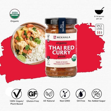 Mekhala Organic Thai Red Curry Paste. Vegan. Gluten-Free. No Added Sugar. Versatile. Hot (6X3.53Oz)