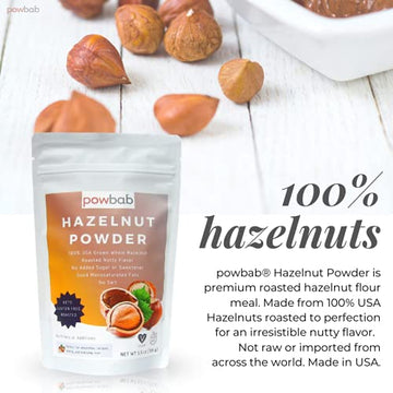 Powbab Hazelnut Powder - 100% Usa Grown Roasted Hazelnut Meal Flour. Roasted Nutty Flavor, Not Raw. Whole Food: Finely Ground Hazelnut Flour For Baking. No Added Sugar Or Fillers. Gluten Free (5.5 Oz)