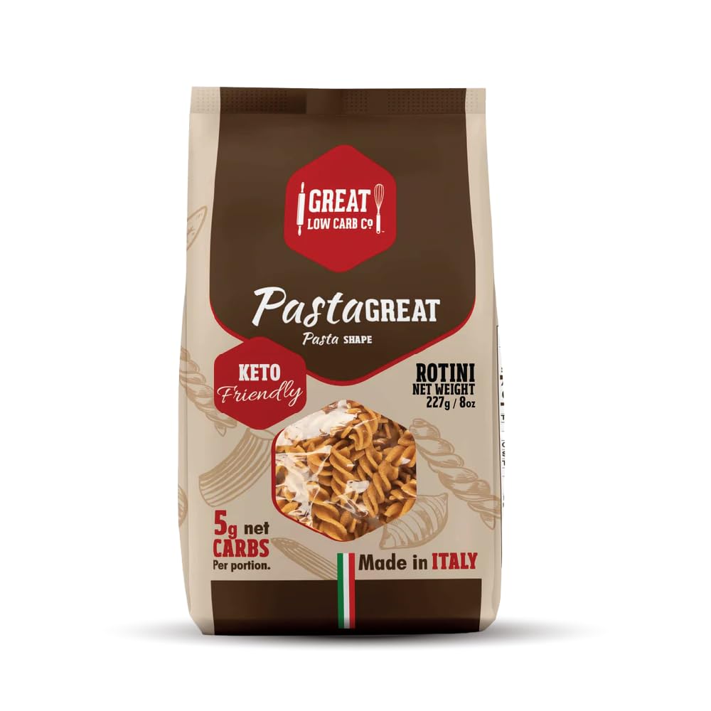 Great Low Carb Bread Co. Rotini Pasta 8 oz. Low Carb Pasta, Organic, Kosher, No GMO, Make Mac n Cheese, Cold Pasta Salads