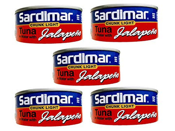 Atun Sardimar - Tuna with Jalapeno Chunk Light in Water 4.98 oz (Pack of 5) Wild Caught