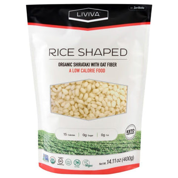 Liviva Organic Rice Shaped Shirataki With Oat Fiber, Low-Calorie Pasta Made From Konjac Root, Non-Gmo, Gluten Free And Keto Cert