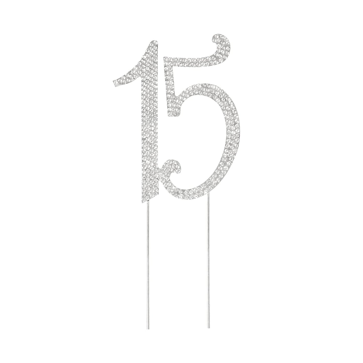 Honbay 15 Birthday Cake Topper Sparkly Bling Alloy Crystal Rhinestones Cake Topper Cake Decoration For 15Th Birthday Or Annivers
