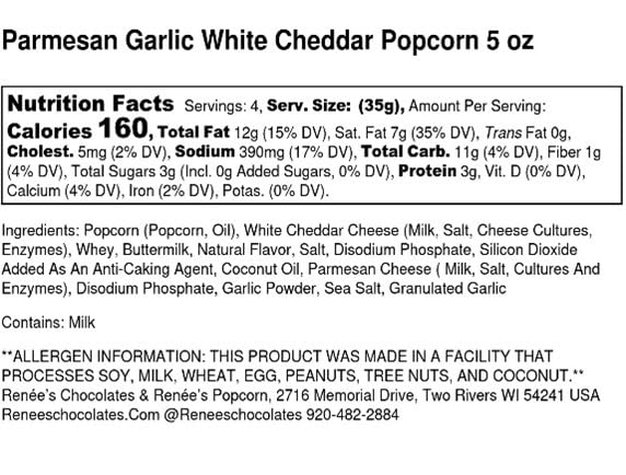 Ren Es Parmesan Garlic White Cheddar Cheese Gourmet Popcorn - Wisconsin White Cheddar Cheese, Classic Parmesan With Garlic Spi