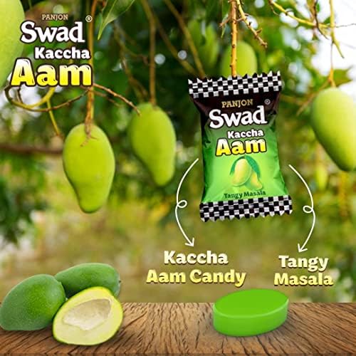 Swad Kaccha Aam Tangy Masala Candy Jar 150 Count Raw Mango Flavor Indian Chatpati Candy Mouth Freshener Sweet Spicy Hard Candy Desi Snack Travel Friendly For Kids Mature-Themeds