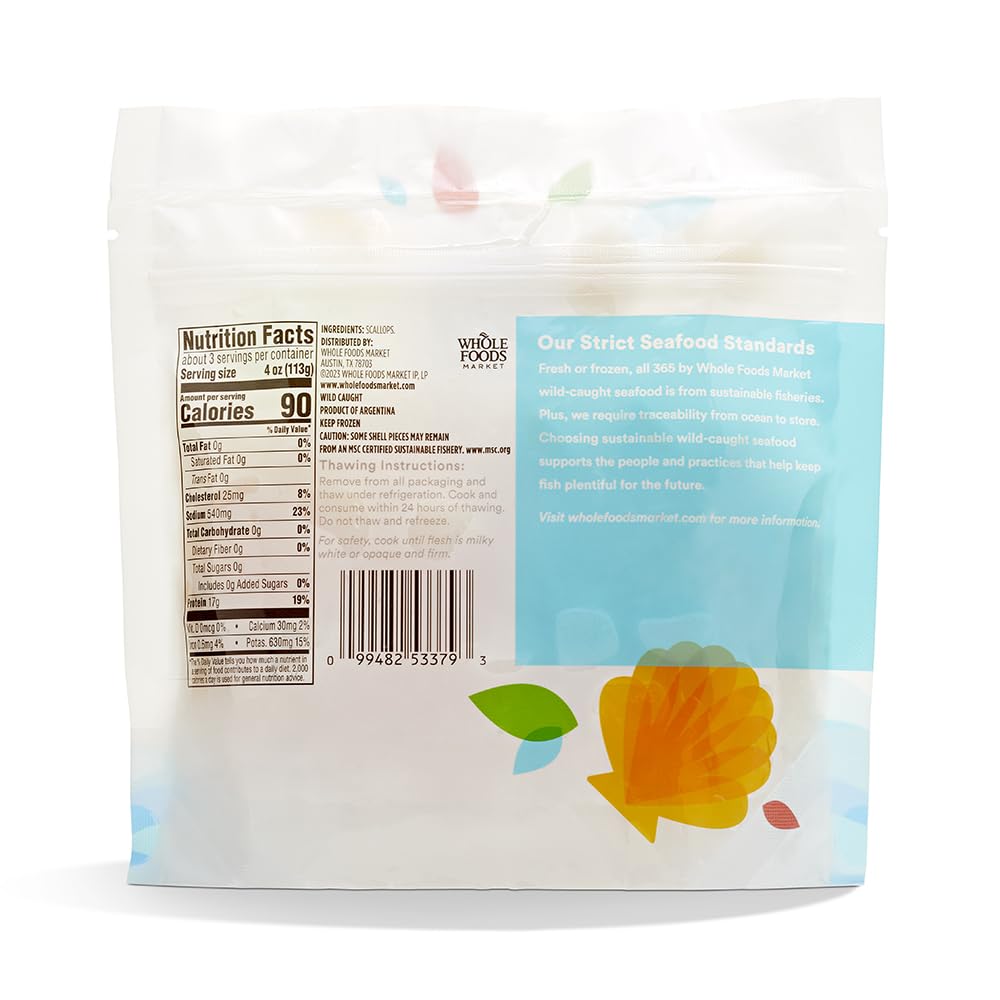 365 By Whole Foods Market, Sea Scallops, Patagonian Msc, 80/120 Count, 12 Ounce