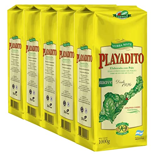 Playadito Yerba Mate Traditional Con Palo From Colonia Liebig Wholesale Bulk Pack - New Packaging, 5X 1 Kg / 2.2 Lb Ea