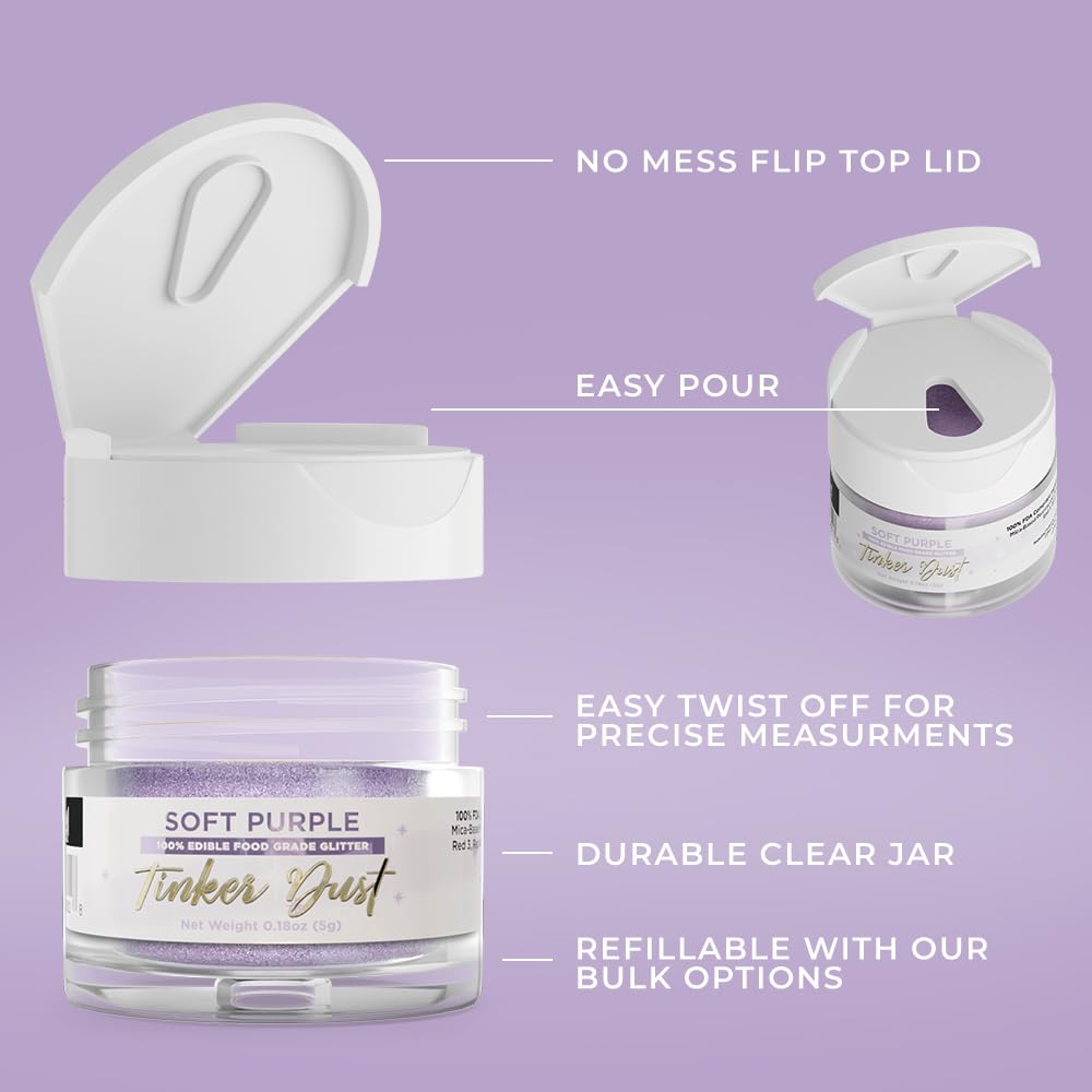 Bakell - Soft Purple Tinker Dust (5G, 1X Jar) Edible Glitter For Food, Desserts, And Beverages!