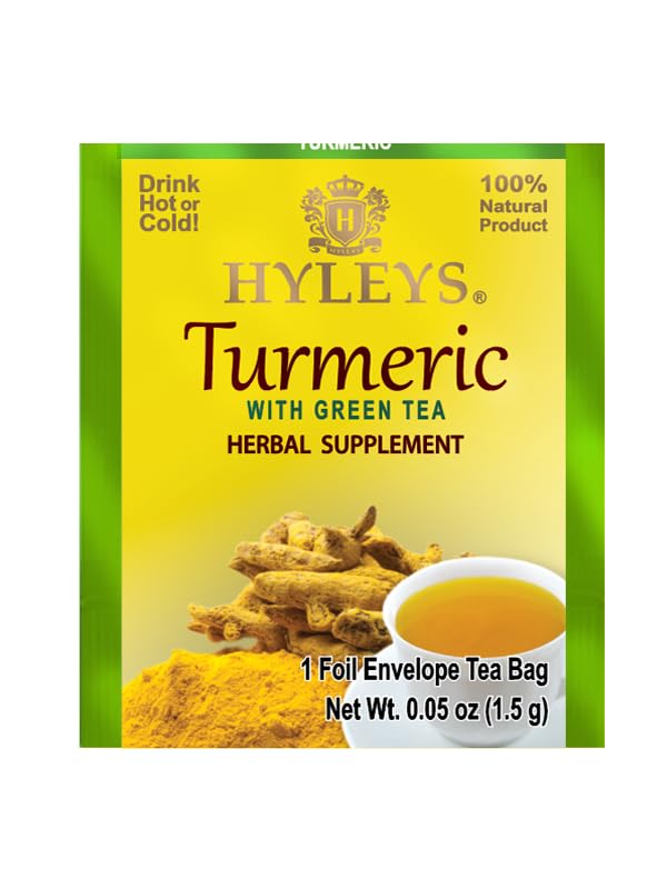 6 Pack Of Hyleys Wellness Turmeric With Green Tea - 50 Tea Bags (100% Natural, Sugar Free, Gluten Free & Non-Gmo), 300 Count