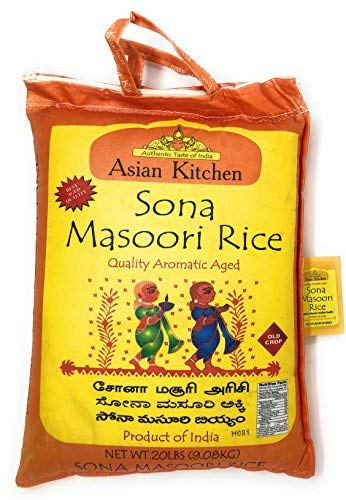 Asian Kitchen White Sona Masoori Aged Rice 20-Pound Bag, 20Lbs (9.08Kg) Short Grain Rice ~ All Natural | Gluten Friendly | Vegan