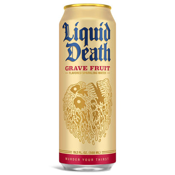 Liquid Death, Grave Fruit Sparkling Water, 8-Pack (King Size 19.2Oz Cans), Grapefruit Flavored Sparkling Beverage Sweetened With