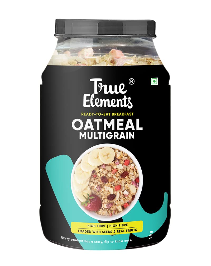 True Elements Multigrain Oatmeal 1kg - With 37% Millets (Jowar & Barley) | Overnight Oats | 100% Wholegrain Cereal