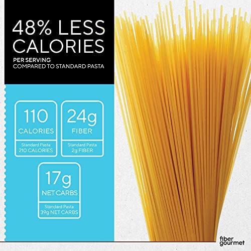 Fiber Gourmet Pasta - Light Spaghetti Pasta - Low Net Carb Fiber-Rich Low Calorie Healthy Pasta - Made in Italy Kosher Vegan Non-GMO - 8 Oz Pack of 6