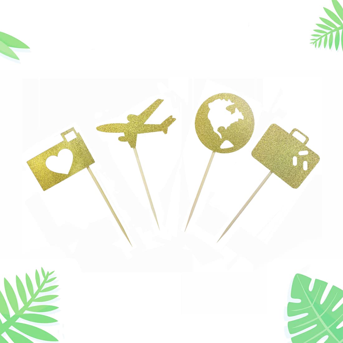 Morndew 24 Pcs Airplane Heart Traveling Case Earth Cupcake Toppers For World Travel Themed Party Baby Shower Birthday Party Wedd