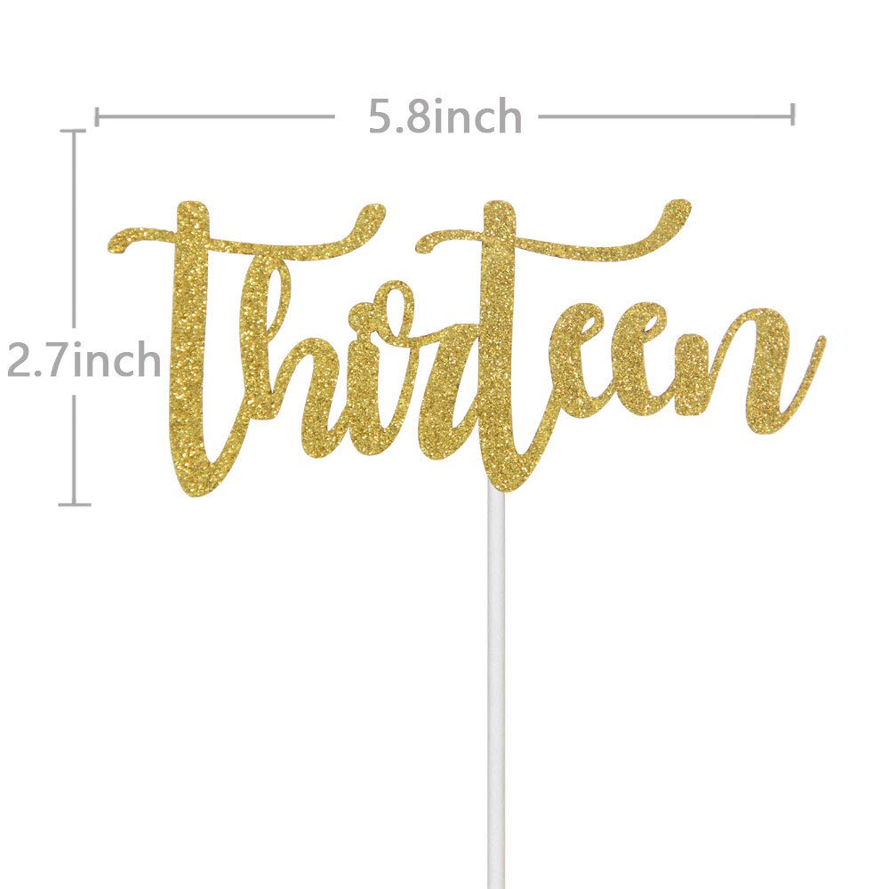 Gold Glitter Thirteen Cake Topper, Happy 13Th Birthday Cake Decor, Thirteen Years Old Party Decorations, 13Th Anniversary Party