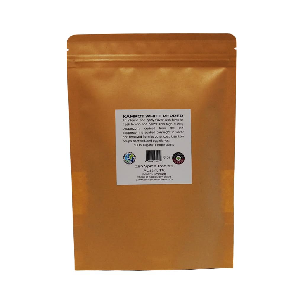 Organic Kampot White Peppercorns | Zen Spice Traders | 4 Ounce Pack Of 1