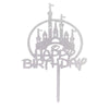 Castle Happy Birthday Cake Topper, Princess Prince Birthday Cake Toppers, First Birthday Party Decorations (Silver Glitter)