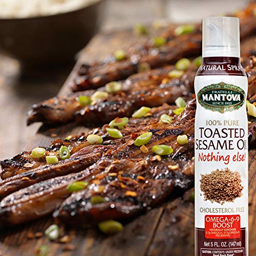 Mantova Toasted Sesame Oil, 100% Pure Cooking Spray With Omegas, Perfect For Grilling, Baking, Or Seasoning For Cooking, Our Oil Dispenser Bottle Lets You Spray, Drip, Or Stream With No Waste, 5 Oz