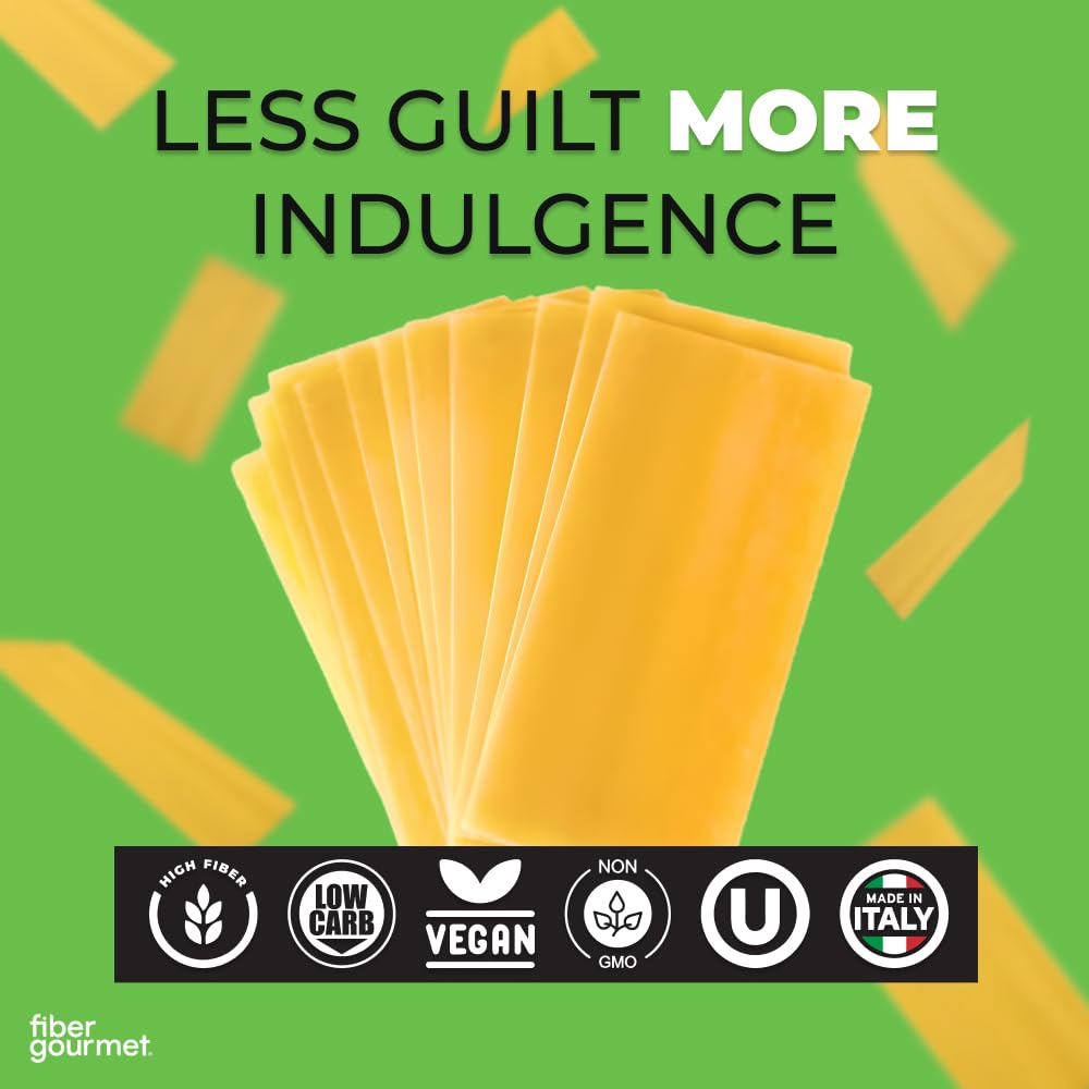 Fiber Gourmet Pasta - Light Lasagna Pasta - Low Net Carb, Fiber-Rich, Low Calorie, Healthy Pasta - Made In Italy, Kosher, Vegan,