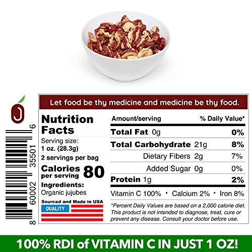 Usda Organic California Grown Pure Jujube Product | Jujume Crisps | Sweet Jujube Chips | Zero Added Sugar Or Preservatives | All-Natural Healthy Snack | 1-Pack 6 Oz. Bag