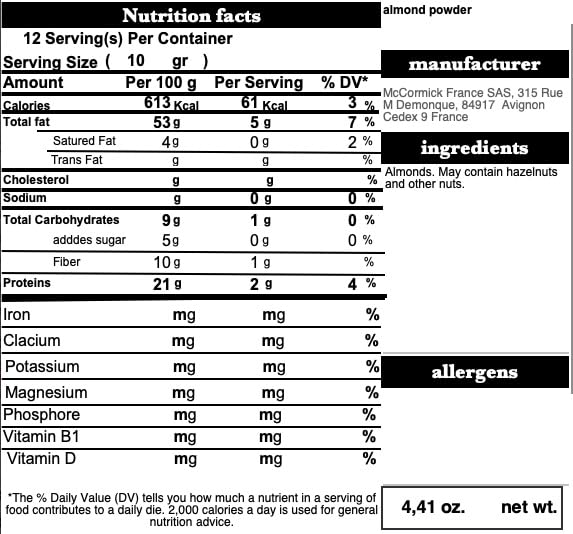 Vahine Amandes En Poudre French Almond Powder 125 Grams