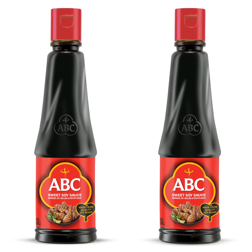 ABC Sweet Soy Sauce - 9.2 Fl Oz (2 Pack) - BBQ Marinade, Dip, Stir Fry - Vegan Black Dark Soy Glaze - Healthy and Authentic Indo