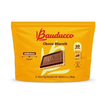 Bauducco Choco Biscuit Pouch, 6.3oz (Pack of 10) - Crispy & Delicious Cookies, Individually Wrapped for Snacks, Dessert & Lunch