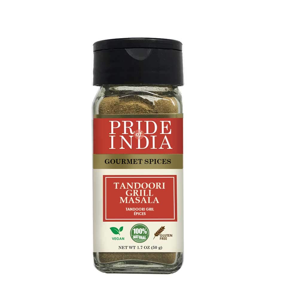 Pride Of India Tandoori Grill Masala - Gourmet Spice Blend - 1.7 oz - Ideal for Vegetable, Meat & Chicken Cooking - GMO Free
