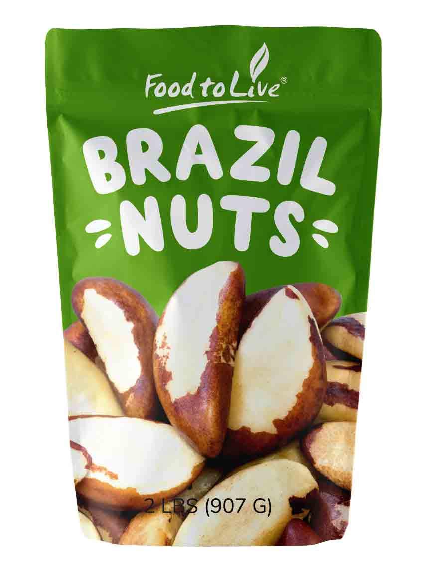 Food to Live - Raw Brazil Nuts, 2 Pound Non-GMO Verified, Raw, Whole, No Shell, Unsalted, Kosher, Vegan, Keto and Paleo Friendly
