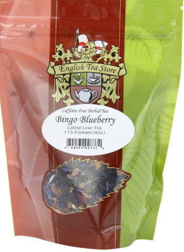 English Tea Store card-style Blueberry Herbal Tea - Loose Leaf Fruit Tea Blend - Caffeine Free - 4oz - Bold Blueberry Flavor