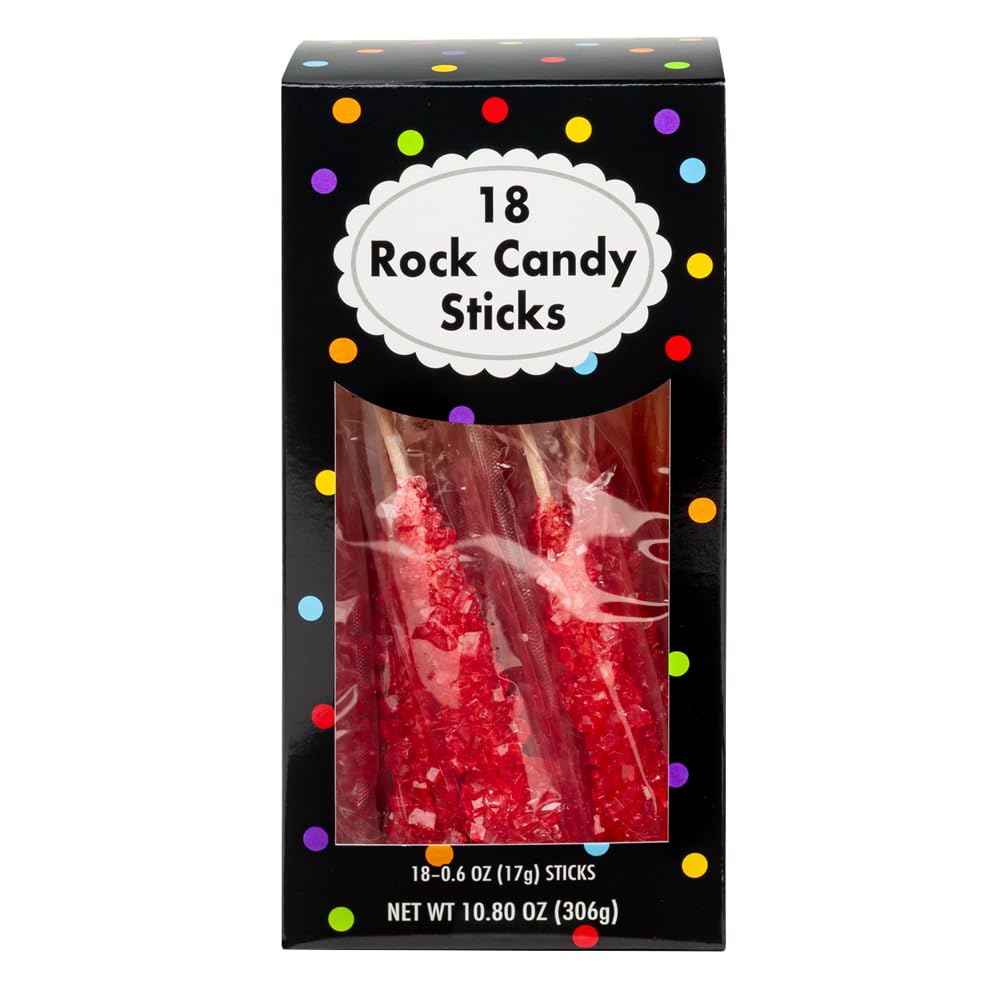 Amuse Mints Rock Candy Sticks - 18 Individually Wrapped Red Treats for Parties and Gifting