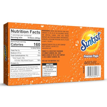 Sunkist Freezer Bars, Assorted Flavors, 1 Oz Bars,10 Ice Bars