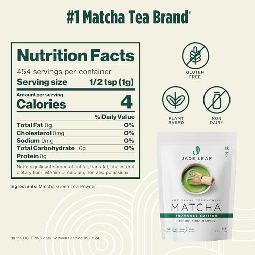 Jade Leaf Matcha Ceremonial Grade Matcha Green Tea Powder - Authentic Japanese Origin - Artisanal Teahouse Edition enhanced First Harvest (1 Pound Bulk Pouch)