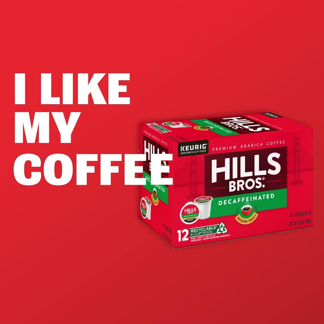 Hills Bros. Decaf Blend Keurig K-Cup Pods – Medium Roast, 12 Count, Kosher