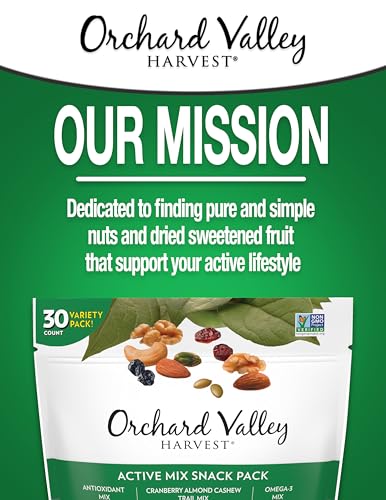 Orchard Valley Harvest Active Snack Pack Mix, 1Oz Bags (Variety Pack Of 30), Antioxidant Mix, Cranberry Almond Cashew, Omega-3 T