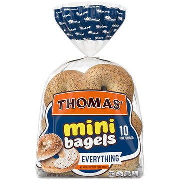 Thomas Everything Bagels, 10 count, (1.5 oz each), Kosher Mini Bagels, 15 oz Bag