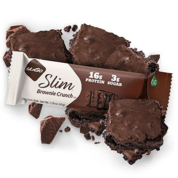 NuGo Slim Dark Chocolate Brownie Crunch, 16g Protein, 3g Sugar, 7g Fiber, Low Net Carbs, Gluten Free, 12 Count