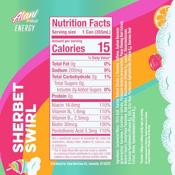 Alani Nu SHERBET SWIRL Sugar Free Low Calorie Energy Drinks 200mg Caffeine Biotin B Vitamins Zero Sugar 10 Calories 12 Fl Oz Cans 24 Pack