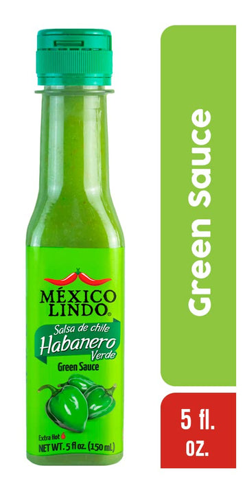 Mexico Lindo Green Habanero Hot Sauce | Real Green Habanero Chili Pepper | Enjoy with Mexican Food, Seafood & Pasta | 5 Fl Oz Bo