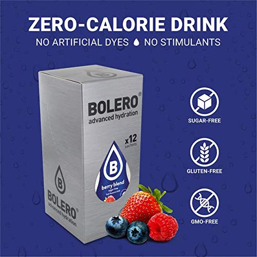Bolero- Sugar Free Drink Mix Packets Berry Blend Fruit Flavors | Powdered Flavored Water Packets | 12 Large Sachet On The Go Packets
